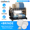 Escorredor de Pratos e Talheres em Carbono + Brinde Exclusivo ( Jogo de porcelana Oxford 10 Peças )